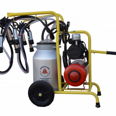 Aparat de muls vaci - 2 posturi cu bidon 40 l, aluminiu